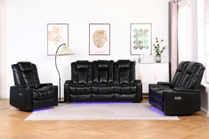 Ray Orlando - Electric Recliners Sofa With Cupholders - 3+2 Seater Sofa Grey/LED Lights/Wireless Charging (Black, 3+2 Seater)