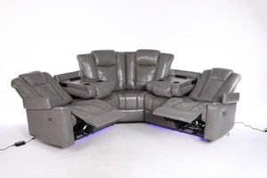 Ray Orlando - Electric Recliners Sofa With Cupholders - 5 Seater Corner Sofa Grey/LED Lights/Wireless Charging