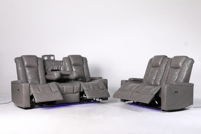 Ray Orlando - Electric Recliners Sofa With Cupholders - 3+2 Seater Sofa Grey/LED Lights/Wireless Charging (Grey, 3+2 Seater)