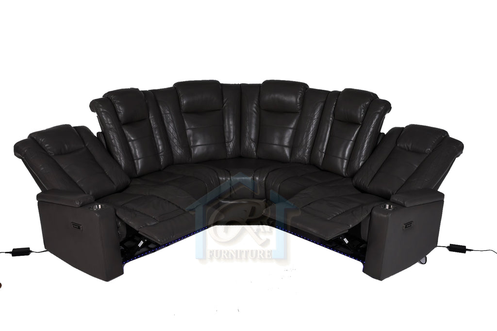 Ray Orlando Black - Electric Recliners Sofa With Cupholders - 5 Seater Corner Sofa Black/LED Lights/Wireless Charging