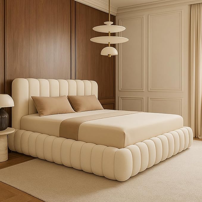 Luxury Cloud 9 Ray Teddy Boucle Modern Ottoman Storage Bed Frame Panel Headboard