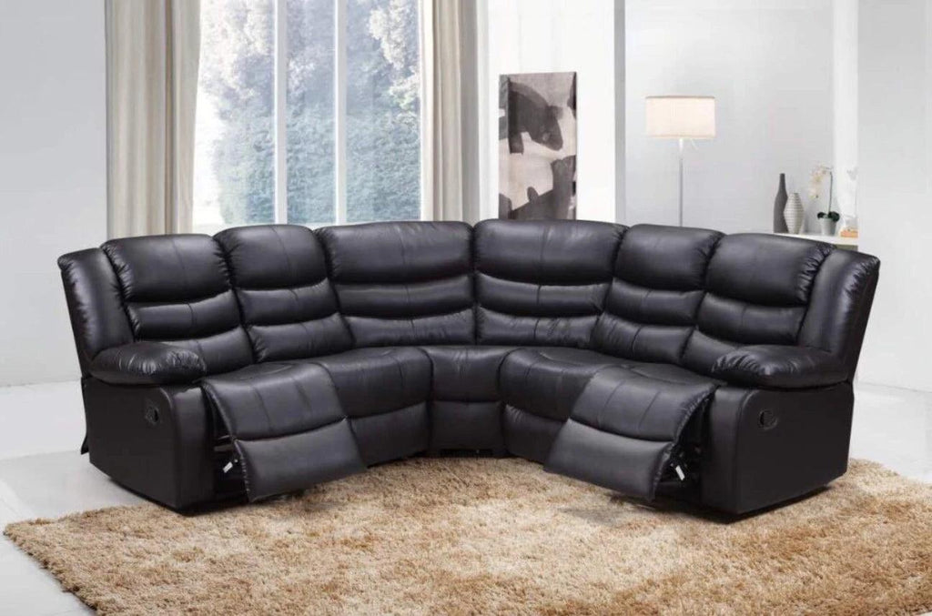 New Roma Recliner 5 Seater L-Shape Corner Black PU Leather Sofa