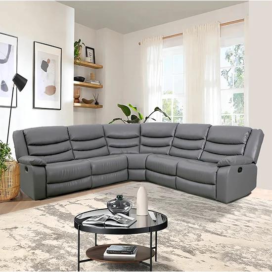 New Roma Recliner 5 Seater L-Shape Corner Grey PU Leather Sofa