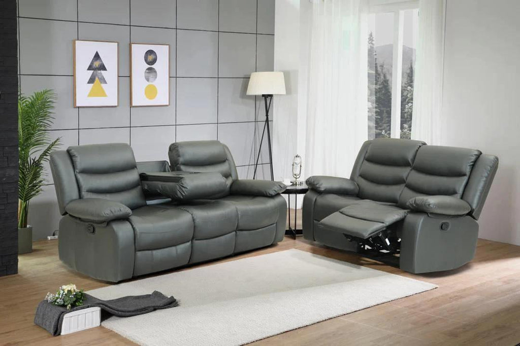 New Roma Recliner 3 Seater 2 Seater Grey PU Leather Quality Sofa