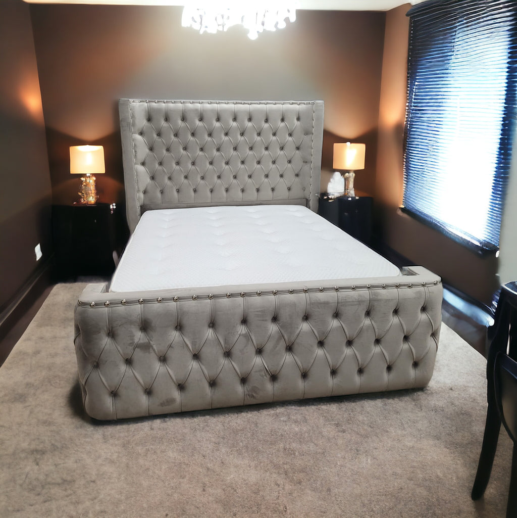 New Wingback Chesterfield Round Footboard Upholstery Finish Luxury Beds