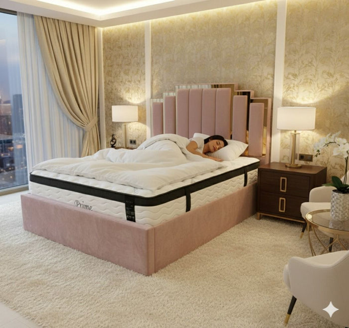 ITALIANA WINGED BED FRAME SLEIGH STYLE DESIGNER LUXURY VELVET UPHOLSTERED BED FRAME