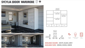 New Elevator Ray Furniture Luxury SYCYLIA 3 DOOR  rooms sliding mirror wardrobe