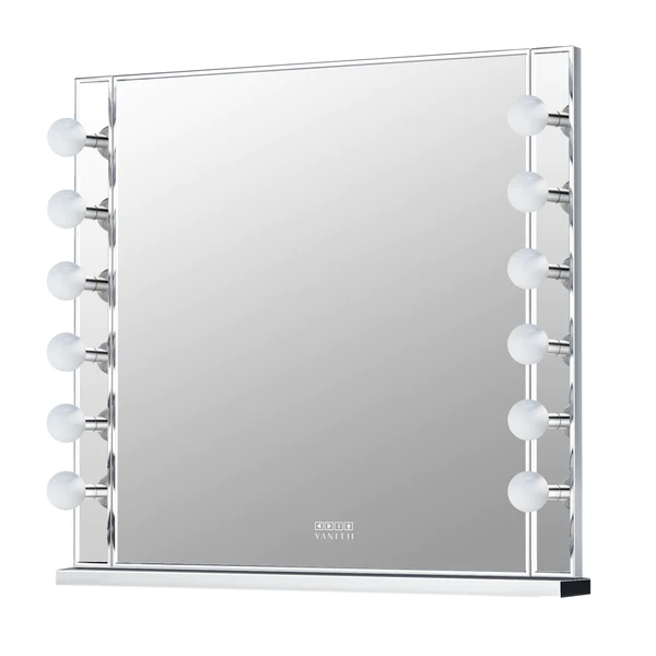 Luxury Ray Chanel Silver Hollywood Vanity Mirror - 12 Dimmable LED Bulbs 3D Mirror Bluetooth Speaker