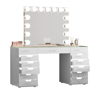 Ray Eva Vanity Desk - 13 Storage Drawers with Full Light