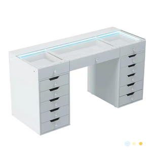 Ray Eva Vanity Desk - 13 Storage Drawers with Full Light