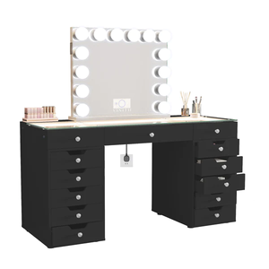 Ray Eva Vanity Desk - 13 Storage Drawers -Black