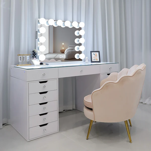 Ray Eva Vanity Desk - 13 Storage Drawers with Full Light & RGB