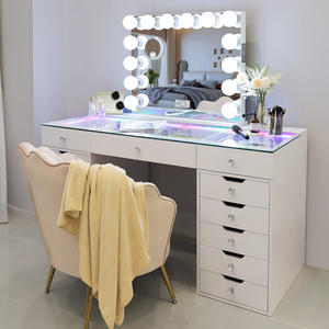 Ray Eva Vanity Desk - 13 Storage Drawers with Full Light & RGB