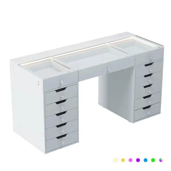 Luxury Ray Eva Vanity Desk - 13 Storage Drawers with Full Lights & RGB Vanity Makeup Desk