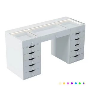 Ray Eva Vanity Desk - 13 Storage Drawers with Full Light & RGB