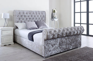 grey chesterfield sleigh bed