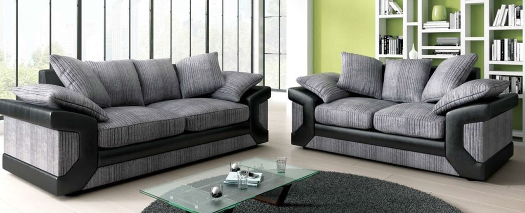 Dino Jumbo Black Grey Fabric/Leather 3+2 Seater Sofa Set