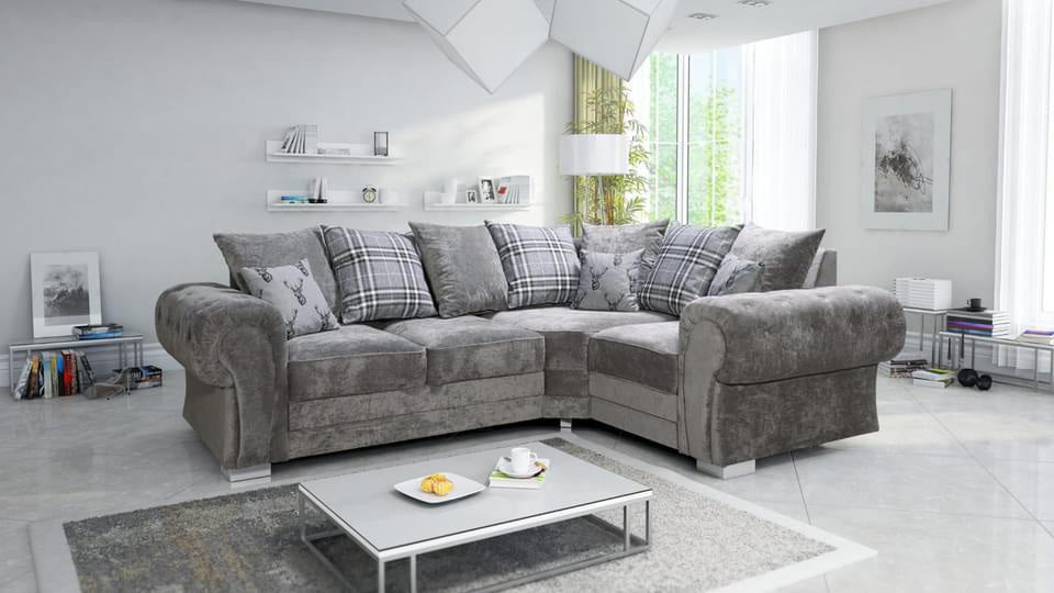 Verona Chesterfield Grey Right Hand 4 Seater 2c1 Corner Sofa