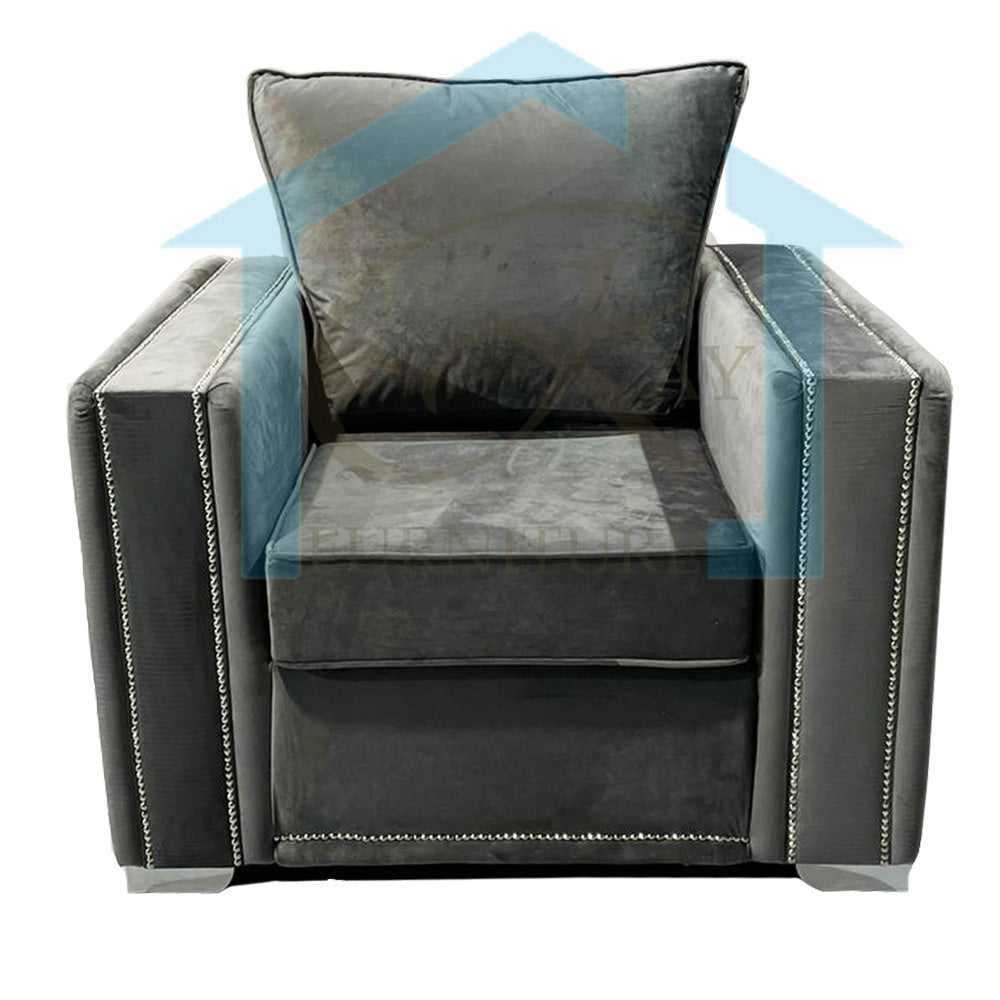 Alaska Grey Plush Velvet Arm Chair