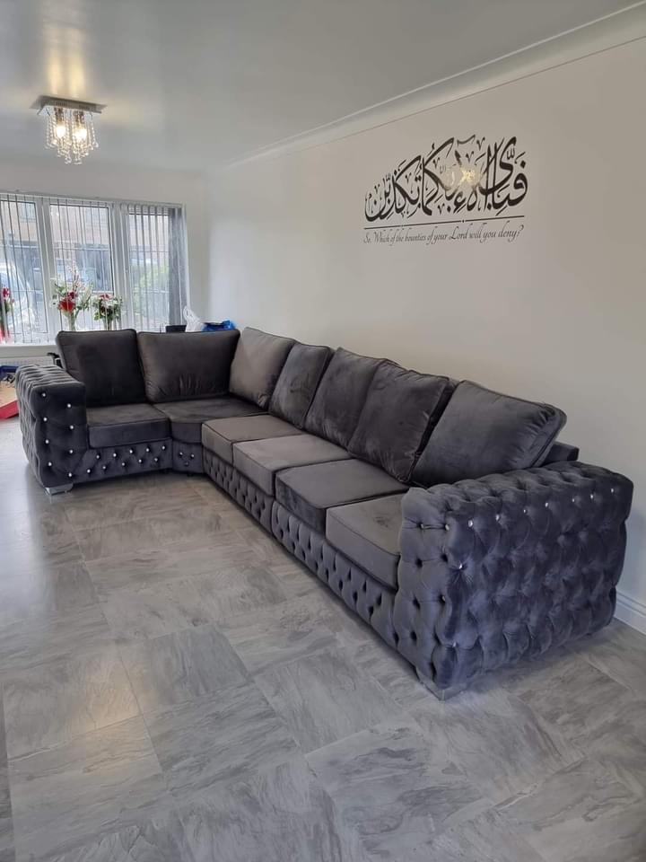 Ashton Plush Chesterfield 6 Seater Left Or Right Corner Sofa Grey Fullback