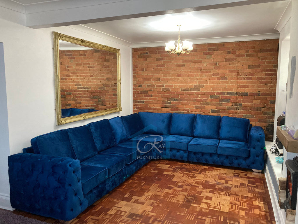 Ashton Blue Sofa Plush Chesterfield 8 Seater Left Or Right Corner Sofas