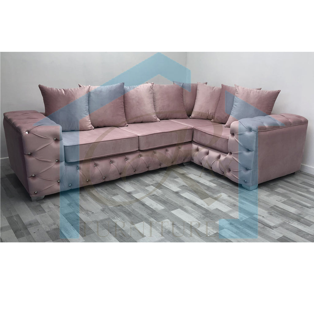 Ashton Chesterfield 4 Seater Left Corner Sofa Pink Plush Velvet