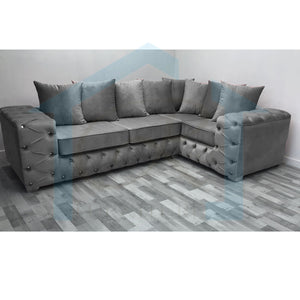 Ashton Chesterfield 4 Seater Left Corner Sofa Grey Plush Velvet