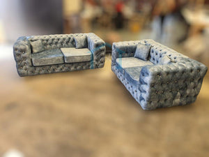 New Marble Silver Fabric Ashton Chesterfield Sofa 3+2 Seater Set