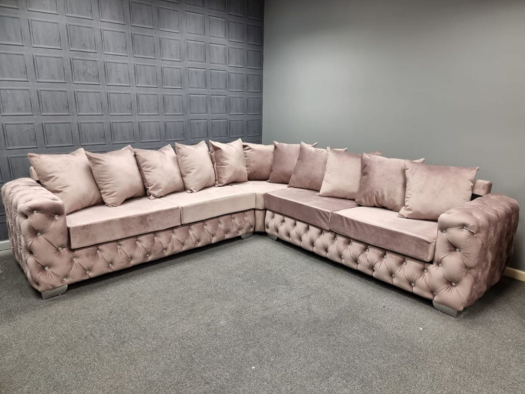 Ashton Chelsea Chesterfield 5 Seater Corner Sofa Pink Plush Velvet