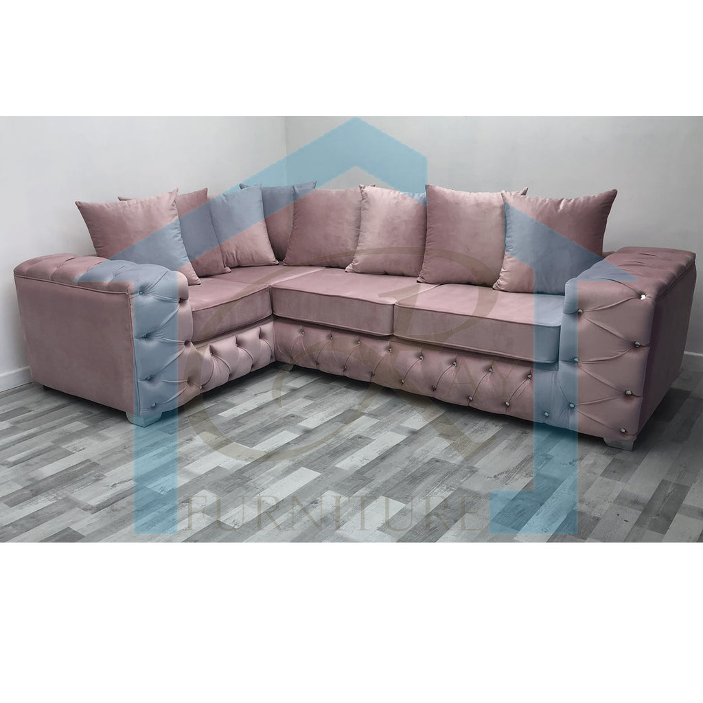 Ashton Chesterfield 4 Seater Right Corner Sofa Pink Plush Velvet