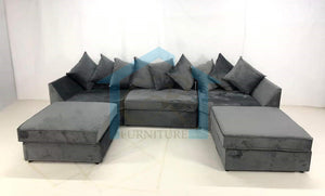 Belgravia U-Shape Grey Plush Velvet Corner Sofa