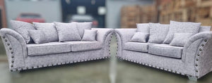 New Cambridge Buxton Fog Silver Fabric Sofas 3+2 Seater Comfy Couch