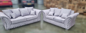 New Cambridge Buxton Fog Silver Fabric Sofas 3+2 Seater Comfy Couch