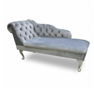 Velvet Upholstered Tufted Button Chesterfield Chaise Lounge Bedroom Accent Chair