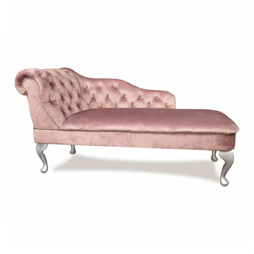 Velvet Upholstered Tufted Button Chesterfield Chaise Lounge Bedroom Accent Chair