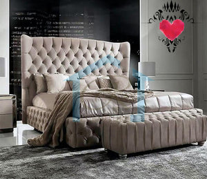 DIAMOND WINGED BED FRAME FULL VELVET UPHOLSTERED DESIGNER BED