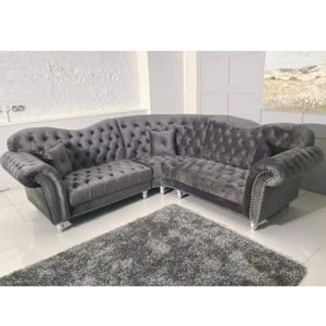 Elegance Chesterfield 5 Seater Corner Sofa In Plush Grey