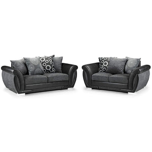 Farrow Leather/Fabric 3+2 Seater Sofa Black Grey