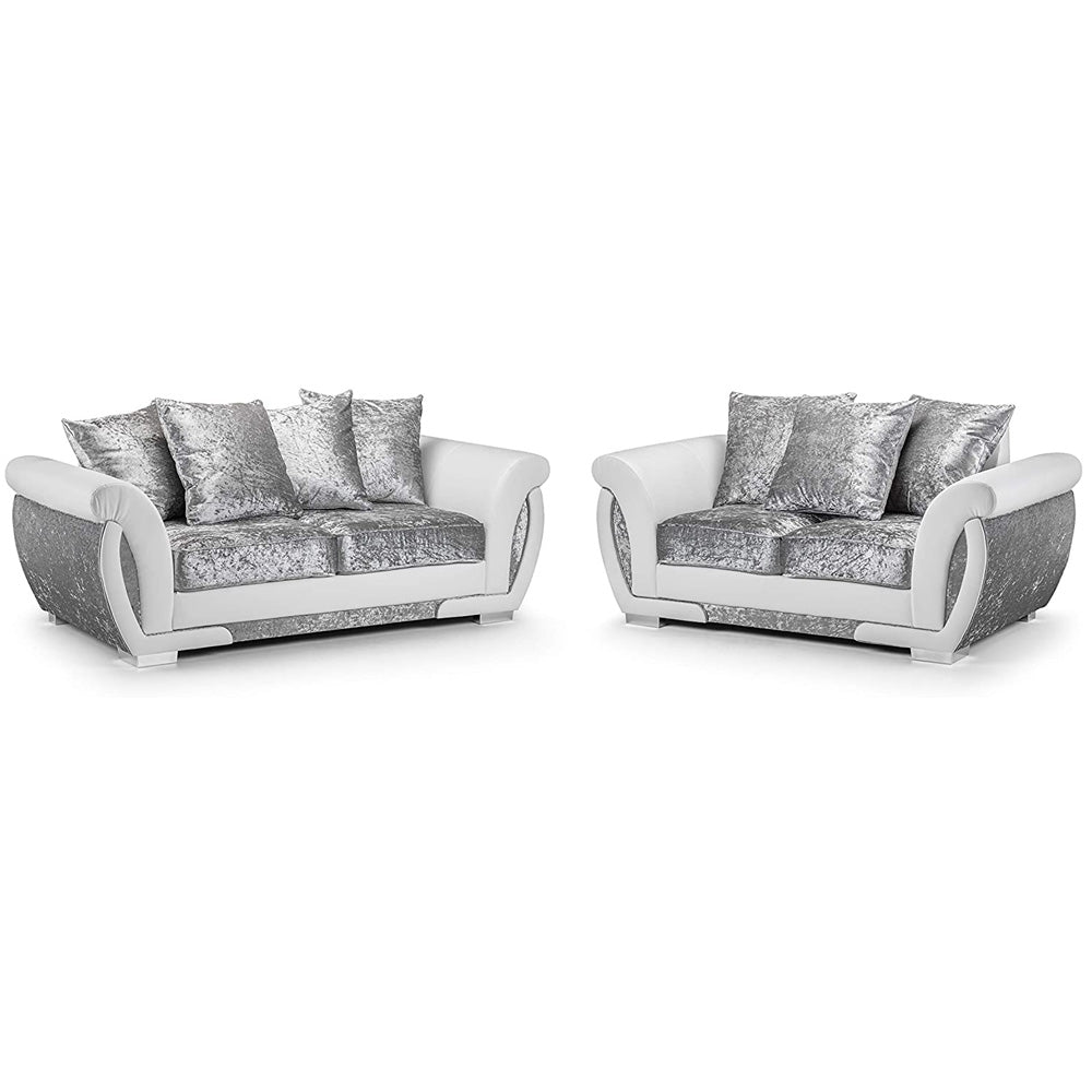 Farrow Crushed Velvet Leather White/Silver 3+2 Sofa