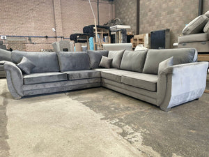 New Luxe Plush Grey 5 Seater Sofa L-Shape Double Corner Couch With High Back Cushions