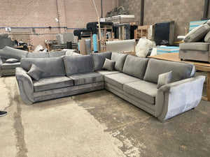 New Luxe Plush Grey 5 Seater Sofa L-Shape Double Corner Couch With High Back Cushions