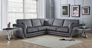 New Luxe Plush Grey 5 Seater Sofa L-Shape Double Corner Couch With High Back Cushions