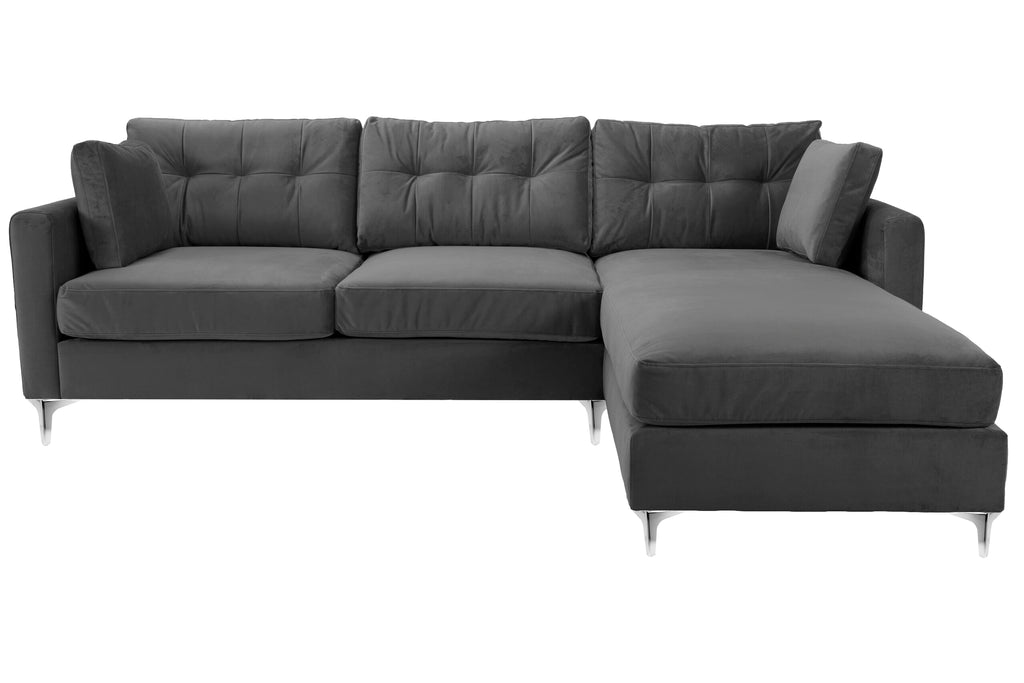 Hira Chaise Comfy Corner Sofa in Graphite Plush Velvet