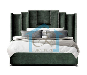 ITALIANA WINGED BED FRAME SLEIGH STYLE DESIGNER LUXURY VELVET UPHOLSTERED BED FRAME