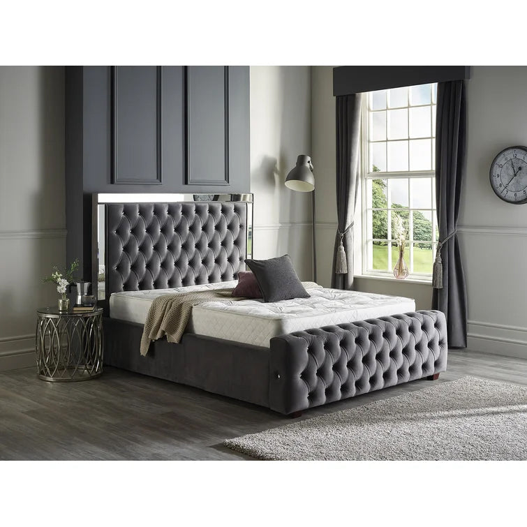 New Kaleb Upholstered Chesterfield Mirror Bed Frame