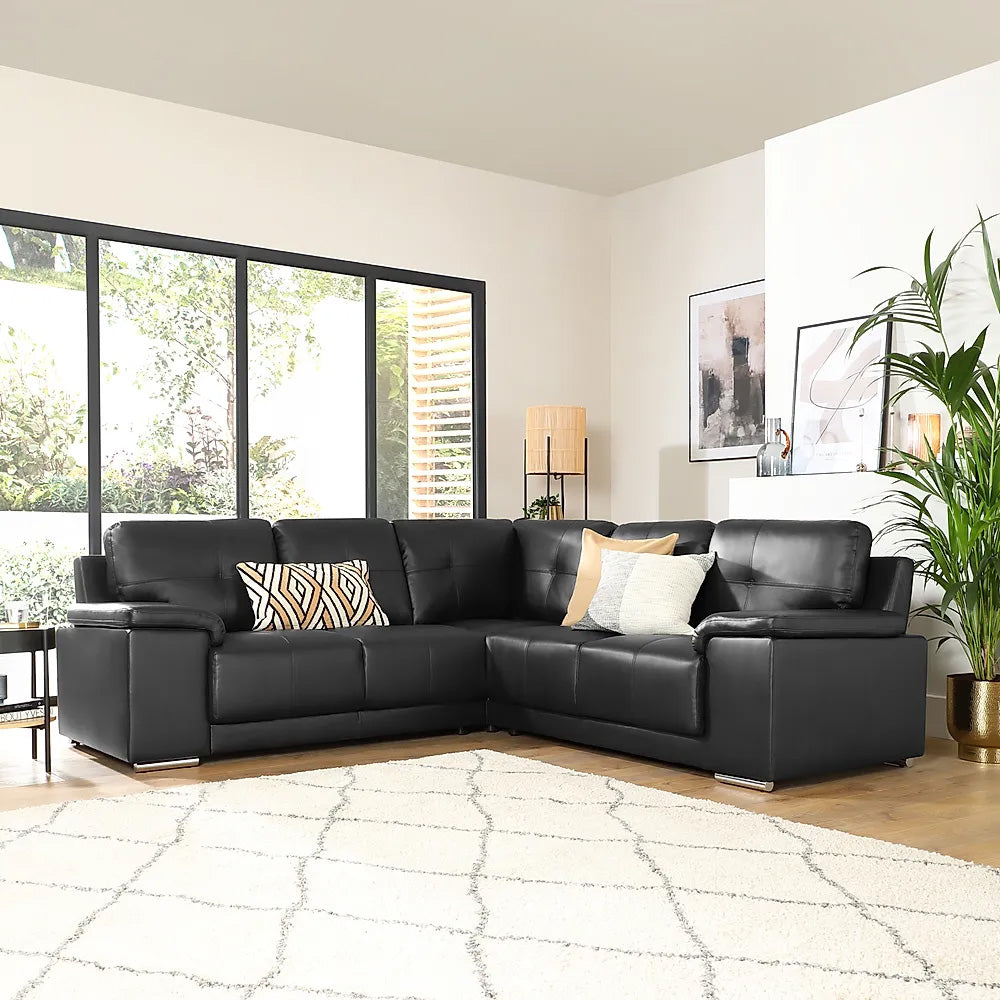 Kansas Black Imported Leather 5 Seater L-Shape Corner Sofa