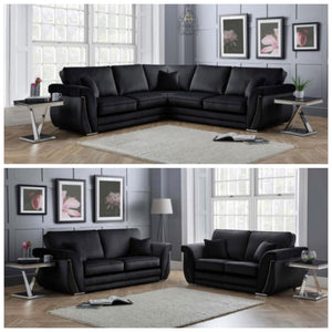 New Luxe Plush Velvet Black With High Back Cushions Couch 3+2 Seater Sofa Set