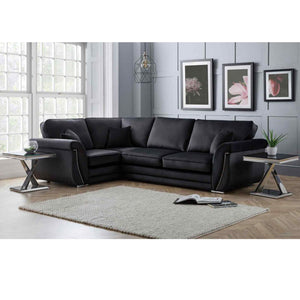 New Luxe Plush Black Sofa With High Back Cushions 4 Seater Left Corner Couch