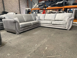 Luxe Plush Silver Grey Sofa 5 Seater Double Corner