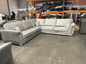 Luxe Plush Silver Grey Sofa 5 Seater Double Corner